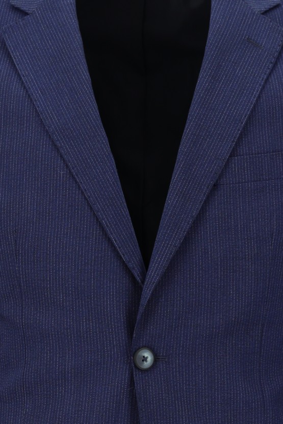 Erkek Giyim - Slim Fit Beli Lastikli İpli Çizgili Takım Elbise