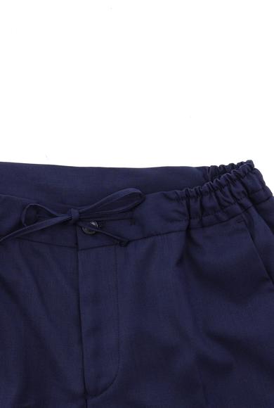 Erkek Giyim - ORTA LACİVERT 58 Beden Slim Fit Beli Bağcıklı İpli Kombinli Yelekli Takım Elbise
