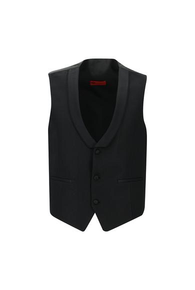 Erkek Giyim - SİYAH 50 Beden Slim Fit Şal Yaka Yelekli Smokin & Damatlık