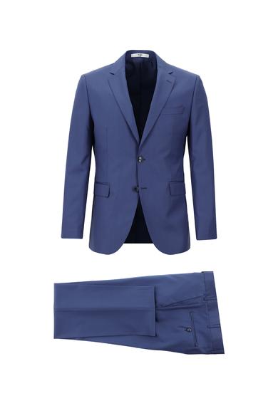 Erkek Giyim - KOYU MAVİ 48 Beden Slim Fit Yünlü Klasik Takım Elbise