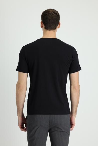 Erkek Giyim - SİYAH 7X Beden V Yaka Slim Fit Tişört