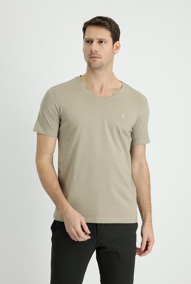 Erkek Giyim - ORTA VİZON XL Beden V Yaka Slim Fit Tişört