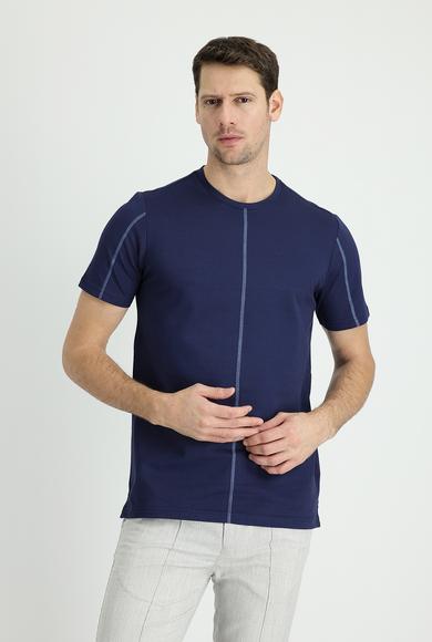 Erkek Giyim - ORTA LACİVERT M Beden Bisiklet Yaka Regular Fit Tişört