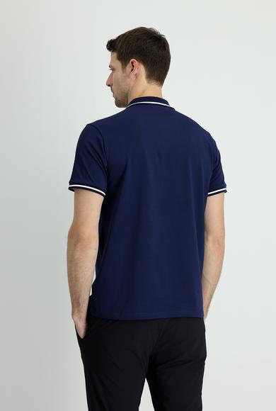 Erkek Giyim - ORTA LACİVERT XL Beden Polo Yaka Slim Fit Nakışlı Süprem Tişört