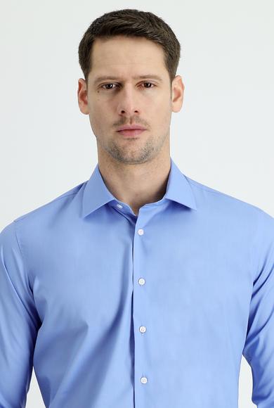 Erkek Giyim - AQUA MAVİSİ S Beden Uzun Kol Slim Fit Klasik Gömlek