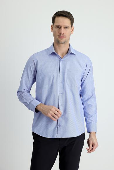 Erkek Giyim - KOYU MAVİ XL Beden Uzun Kol Klasik Kareli Gömlek