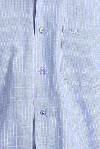 Erkek Giyim - KOYU MAVİ XL Beden Uzun Kol Klasik Kareli Gömlek