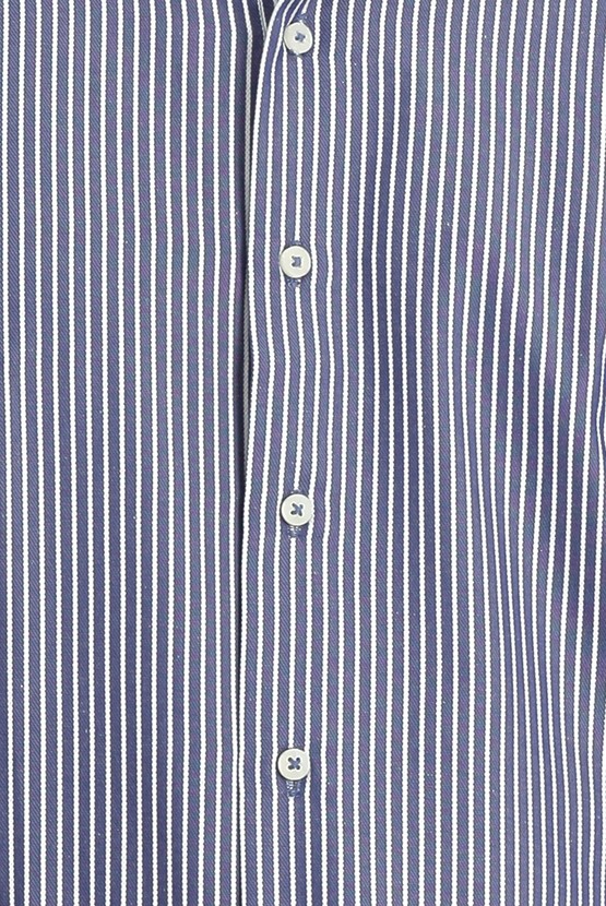 Erkek Giyim - Uzun Kol Slim Fit Çizgili Spor Gömlek