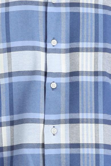 Erkek Giyim - HAVACI MAVİ S Beden Uzun Kol Regular Fit Ekose Gömlek