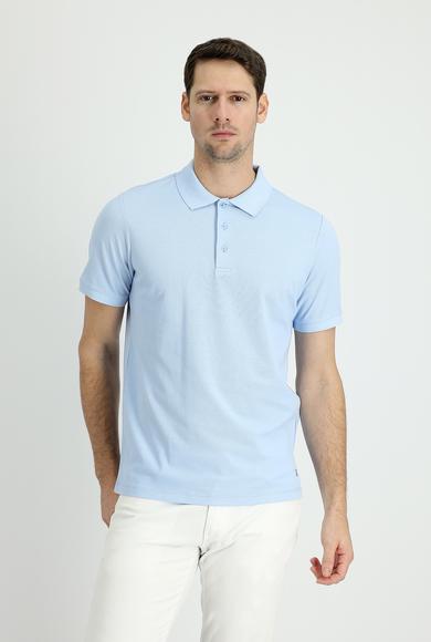 Erkek Giyim - UÇUK MAVİ XXL Beden Polo Yaka Regular Fit Nakışlı Tişört