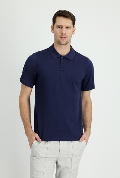 Erkek Giyim - LACİVERT XL Beden Polo Yaka Regular Fit Nakışlı Tişört