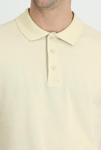 Erkek Giyim - AÇIK BEJ XL Beden Polo Yaka Regular Fit Nakışlı Tişört