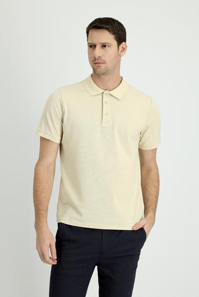 Erkek Giyim - AÇIK BEJ XL Beden Polo Yaka Regular Fit Nakışlı Tişört