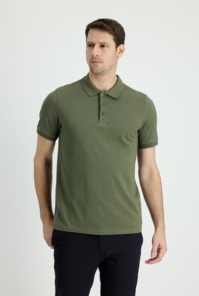 Erkek Giyim - ORTA HAKİ 6X Beden Polo Yaka Regular Fit Nakışlı Tişört