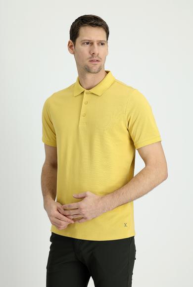 Erkek Giyim - SARI XXL Beden Polo Yaka Regular Fit Nakışlı Tişört