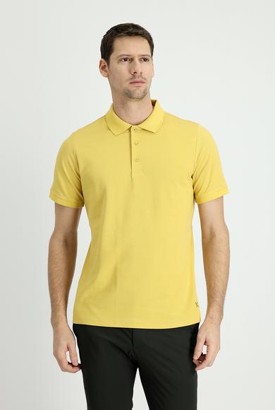 Erkek Giyim - SARI XXL Beden Polo Yaka Regular Fit Nakışlı Tişört