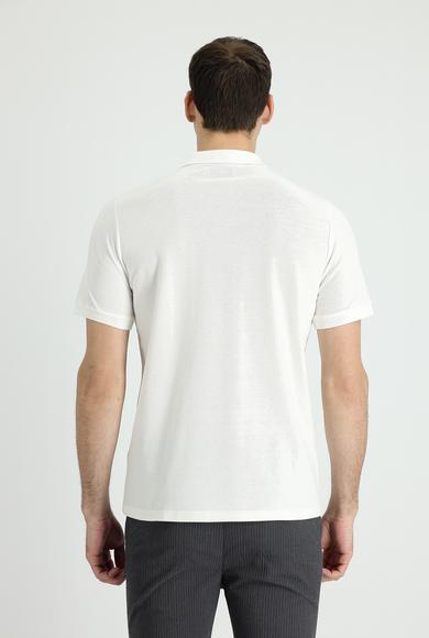 Erkek Giyim - BEYAZ 4X Beden Polo Yaka Regular Fit Nakışlı Tişört