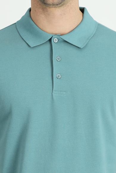 Erkek Giyim - KÜF YEŞİLİ L Beden Polo Yaka Regular Fit Nakışlı Tişört
