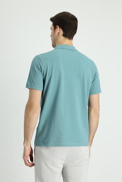 Erkek Giyim - KÜF YEŞİLİ L Beden Polo Yaka Regular Fit Nakışlı Tişört