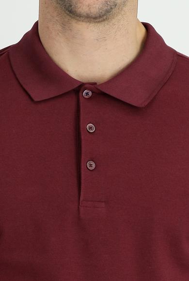 Erkek Giyim - KOYU BORDO XL Beden Polo Yaka Regular Fit Nakışlı Tişört