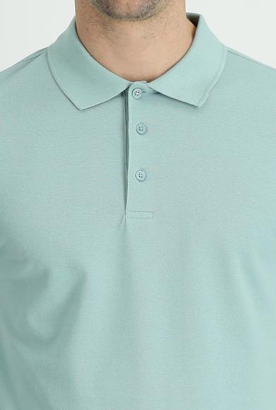 Erkek Giyim - SU YEŞİLİ L Beden Polo Yaka Regular Fit Nakışlı Tişört