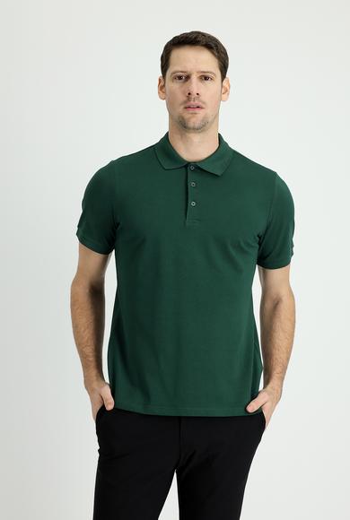 Erkek Giyim - KOYU YEŞİL XXL Beden Polo Yaka Regular Fit Nakışlı Tişört