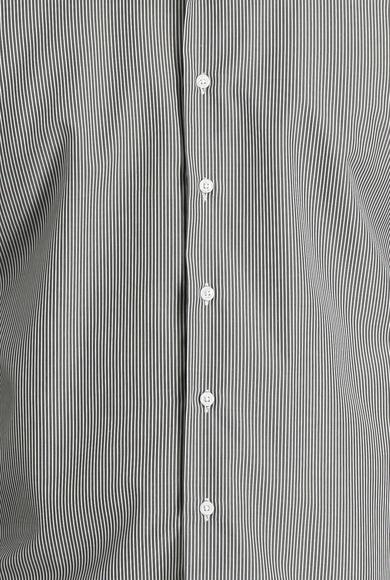 Erkek Giyim - SİYAH M Beden Uzun Kol Slim Fit Klasik Çizgili Gömlek
