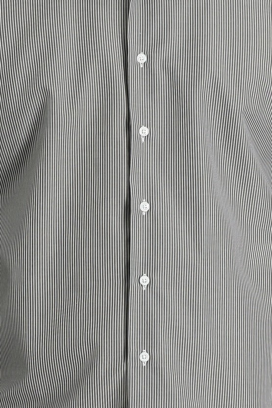 Erkek Giyim - Uzun Kol Slim Fit Klasik Çizgili Gömlek