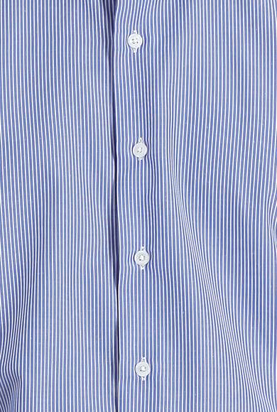 Erkek Giyim - KOYU MAVİ XL Beden Uzun Kol Slim Fit Klasik Çizgili Gömlek
