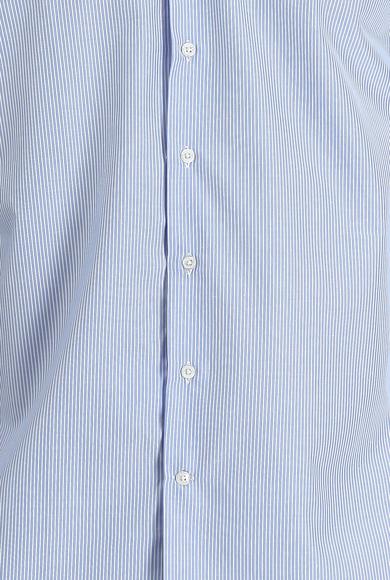 Erkek Giyim - AÇIK MAVİ XL Beden Uzun Kol Slim Fit Klasik Çizgili Gömlek