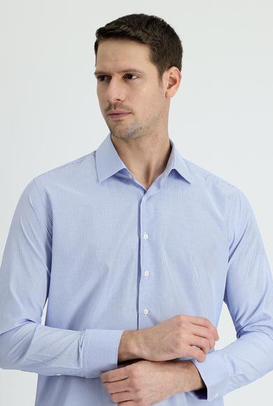 Erkek Giyim - AÇIK MAVİ XL Beden Uzun Kol Slim Fit Klasik Çizgili Gömlek