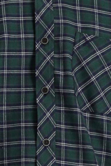 Erkek Giyim - KOYU YEŞİL XXL Beden Uzun Kol Regular Fit Ekose Oduncu Gömlek