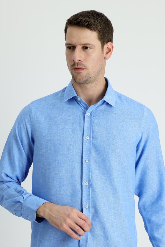 Erkek Giyim - Uzun Kol Regular Fit Keten Gömlek