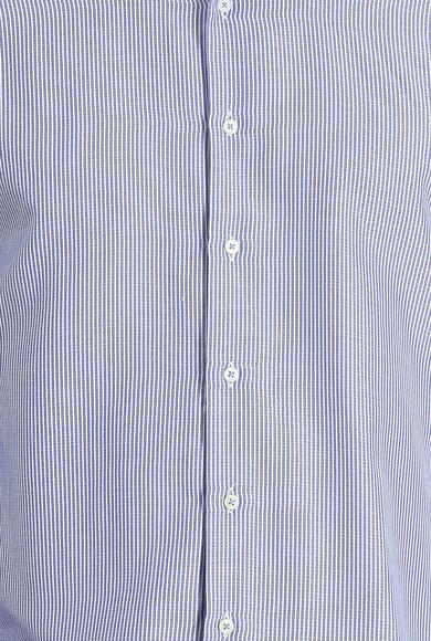 Erkek Giyim - AÇIK LACİVERT 3X Beden Uzun Kol Regular Fit Çizgili Gömlek
