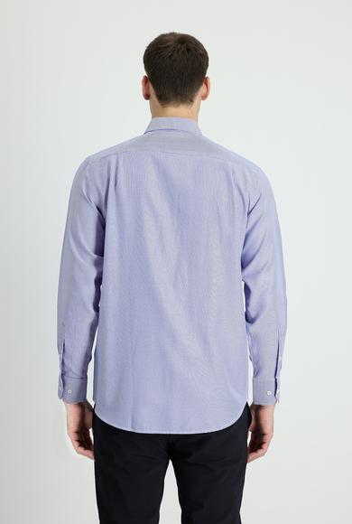 Erkek Giyim - AÇIK LACİVERT 3X Beden Uzun Kol Regular Fit Çizgili Gömlek