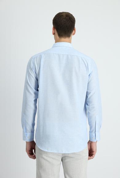 Erkek Giyim - AÇIK MAVİ 4X Beden Uzun Kol Regular Fit Keten Gömlek