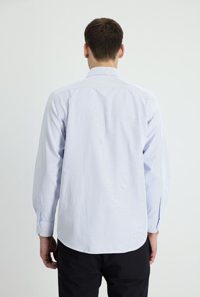 Erkek Giyim - AÇIK MAVİ 4X Beden Uzun Kol Çizgili Klasik Gömlek