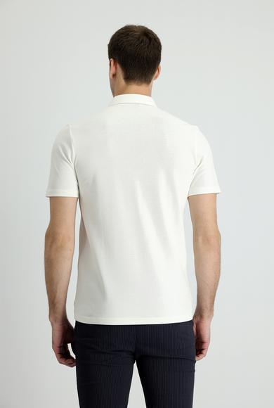 Erkek Giyim - KIRIK BEYAZ XL Beden Polo Yaka Slim Fit Tişört