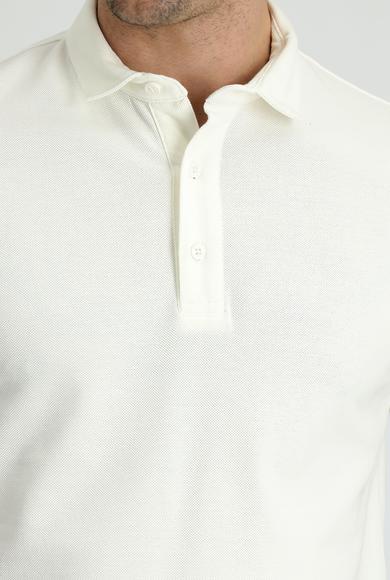 Erkek Giyim - KIRIK BEYAZ XL Beden Polo Yaka Slim Fit Tişört