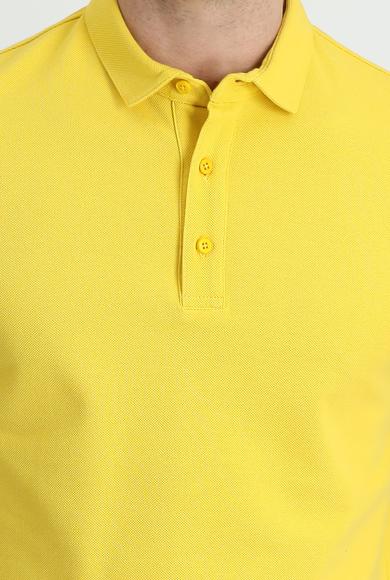 Erkek Giyim - KOYU SARI XL Beden Polo Yaka Slim Fit Tişört