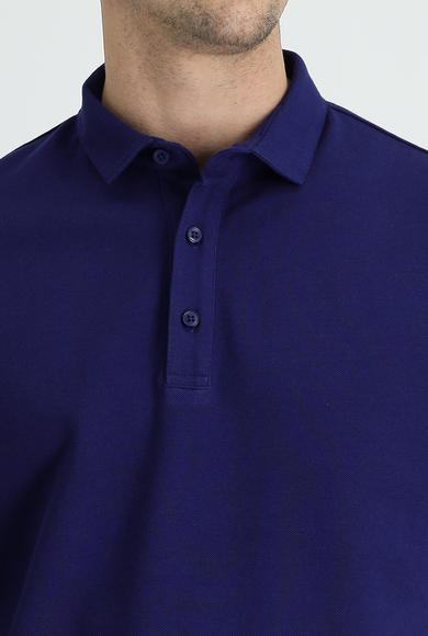 Erkek Giyim - ORTA LACİVERT L Beden Polo Yaka Slim Fit Tişört