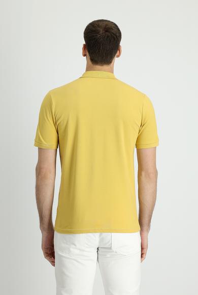 Erkek Giyim - SARI S Beden Polo Yaka Slim Fit Baskılı Tişört