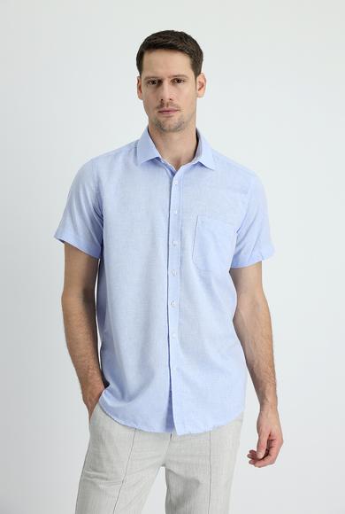 Erkek Giyim - UÇUK MAVİ S Beden Kısa Kol Regular Fit Keten Gömlek