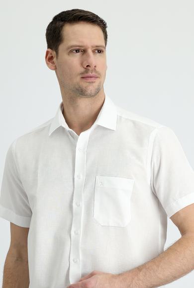 Erkek Giyim - BEYAZ S Beden Kısa Kol Regular Fit Keten Gömlek