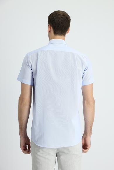 Erkek Giyim - UÇUK MAVİ L Beden Kısa Kol Regular Fit Çizgili Gömlek