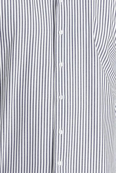 Erkek Giyim - KOYU LACİVERT 3X Beden Uzun Kol Slim Fit Çizgili Gömlek