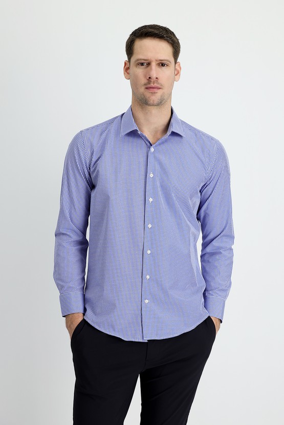Erkek Giyim - Uzun Kol Slim Fit Ekose Gömlek