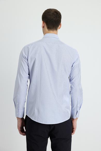 Erkek Giyim - AÇIK MAVİ XXL Beden Uzun Kol Slim Fit Çizgili Gömlek
