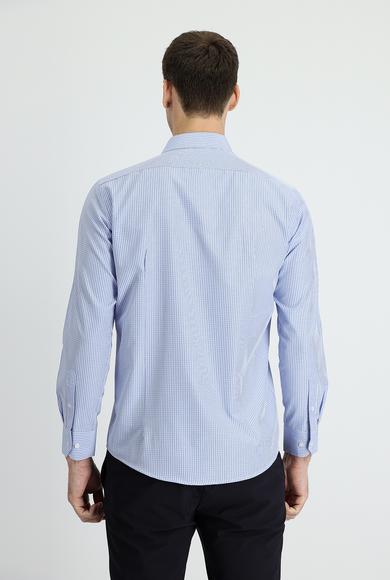 Erkek Giyim - MAVİ XL Beden Uzun Kol Slim Fit Ekose Gömlek