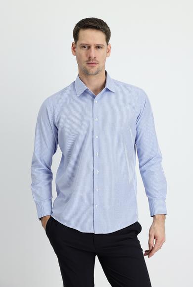 Erkek Giyim - MAVİ M Beden Uzun Kol Slim Fit Ekose Gömlek
